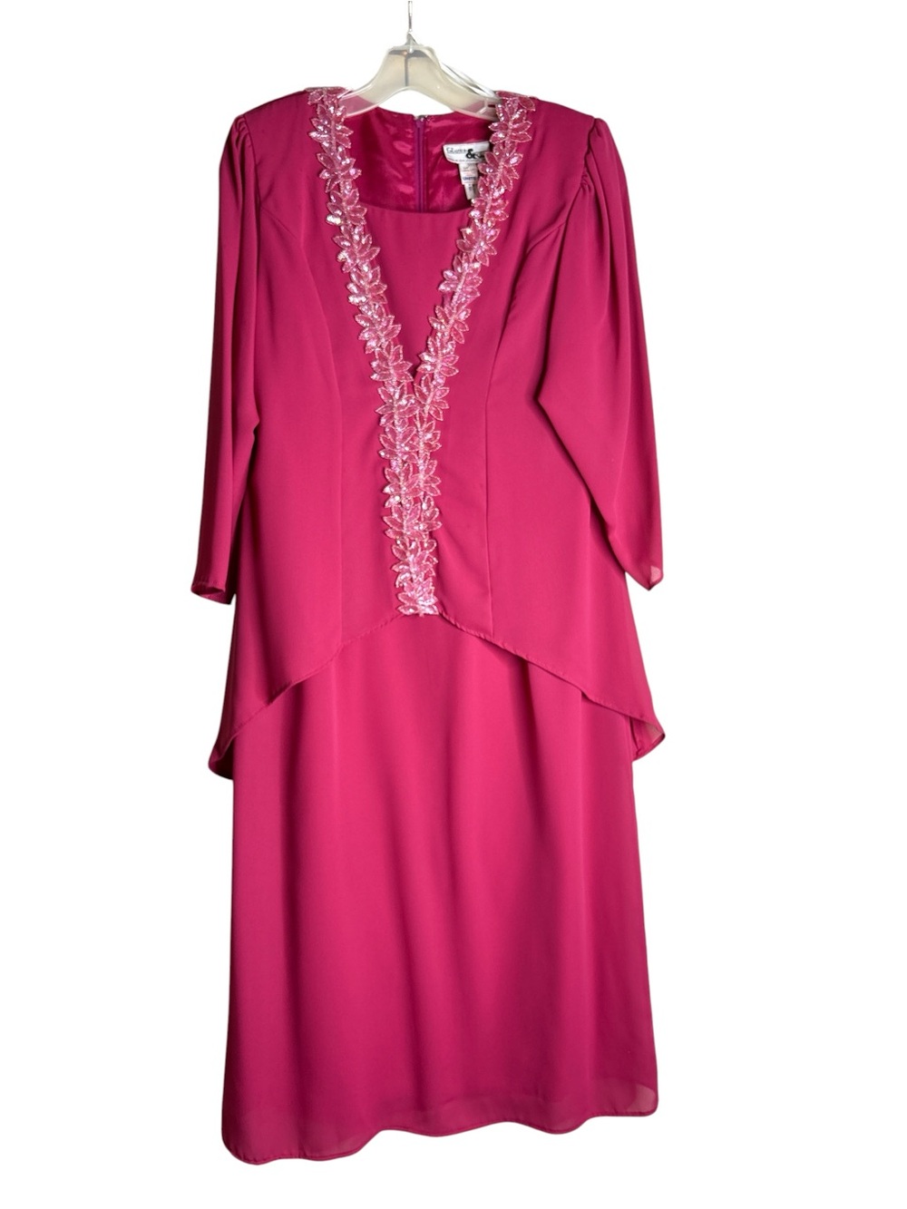 Vintage Beaded Chiffon Dress 16.5 Pink Two Piece Glam Formal